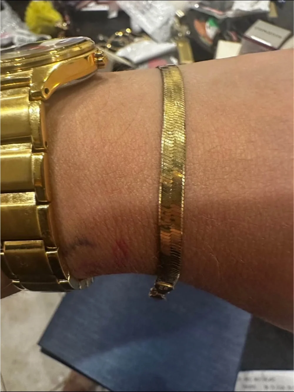 Thick 14K Gold dual tone bracelet gold silver diamond cut bracelet herringbone